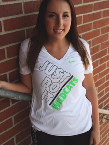 Ladies Nike White V-Neck Just Do It/Wildcats Tee