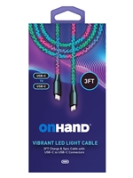 OnHand Vibrant LED Light Charge & Sync Cable - 3ft USB-C to USB-C
