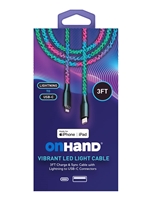 OnHand Vibrant LED Charge & Sync Cable - 3ft USB-C to Lightning