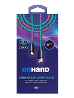 OnHand Vibrant LED Light Charge & Sync Cable - 3ft USB-A to USB-C