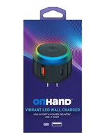 OnHand Vibrant LED Wall Charger - Black 20W USB-A-USB-C