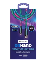 OnHand Vibrant LED Light Charge & Sync Cable - 3ft USB-A to Lightning