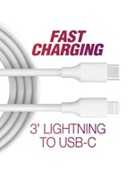 3' LIGHTNING TO USB-C FAST CABLE - WHITE MFI