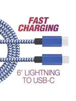 6' BRAIDED LIGHTNING TO USB-C FAST CABLE - BLUE MFI