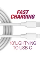10' LIGHTNING TO USB-C FAST CABLE - WHITE MFI