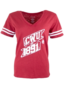 Ladies Crimson CWU VNeck TShirt