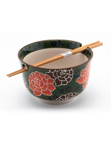 Orange Flowers Rice Bowl with Chopsticks