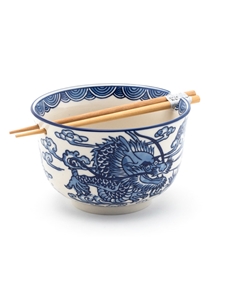 Blue Dragon Rice Bowl with Chopsticks