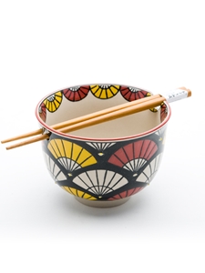 Yellow Red Fans Rice Bowl with Chopsticks