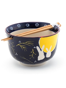 Moon Bunnies Rice Bowl with Chopsticks