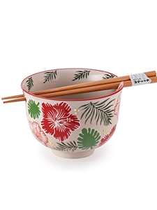 Hibiscus Flowers Rice Bowl with Chopsticks