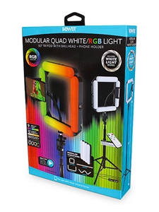 Bower Modular Quad White & RGB Ring Light w/ 60" Tripod & Ball-Head & Smartphone Holder; Black