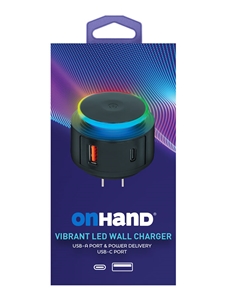 OnHand Vibrant LED Wall Charger - Black 20W USB-A-USB-C