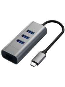 Satechi Type-C 2-in-1 USB 3.0 Aluminum 3 Port Hub & Ethernet - Space Gray