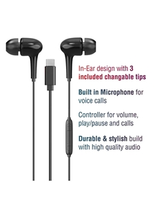 USB-C In-Ear Earbuds with Remote & Mic � Black