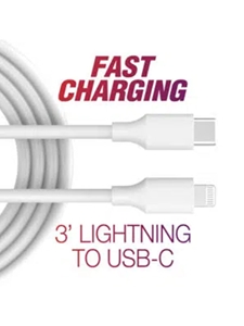 3' LIGHTNING TO USB-C FAST CABLE - WHITE MFI