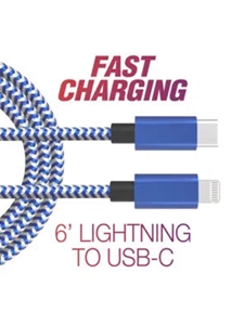 6' BRAIDED LIGHTNING TO USB-C FAST CABLE - BLUE MFI