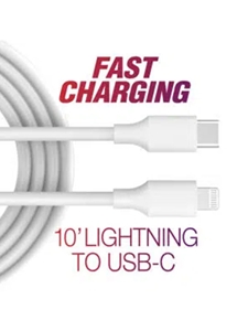 10' LIGHTNING TO USB-C FAST CABLE - WHITE MFI