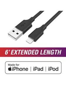 6' LIGHTNING TO USB-A - BLACK MFI