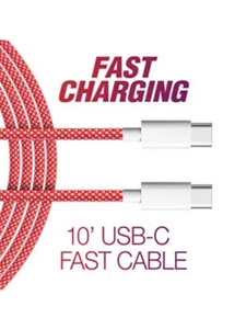 10' USB-C TO USB-C FAST CABLE - RED